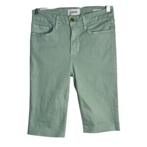 FRAME Le Crop Mini Boot Aloe Green Bermuda Shorts Size 26 - Altered Denim